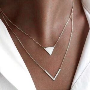 Silver Plated Stainless Steel Triangle Geometric Layered Necklace